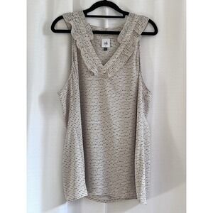 Cabi Women's Sleeveless Ruffle V-Neck Top Polka Dot Blouse‎ Size L